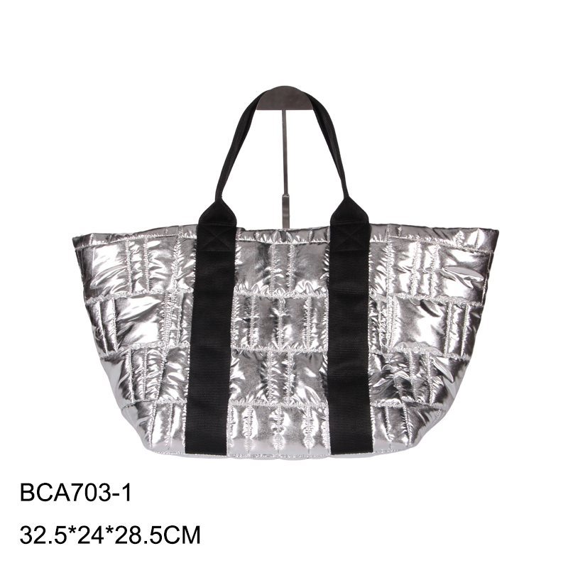 Best selling big silver quilted tote bag with zipper quilted shopper bag
